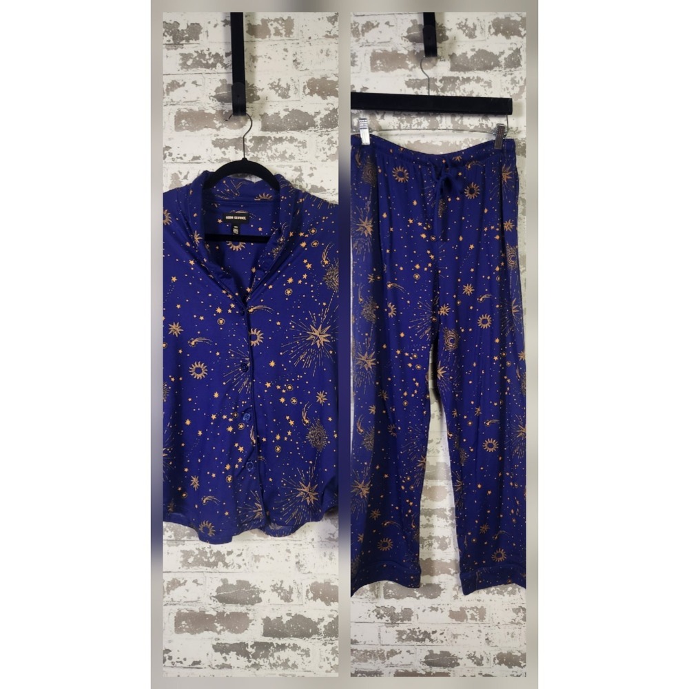 Celestial Pajama Set Size Med Blue Loungewear Comfy Star Moon Room Service